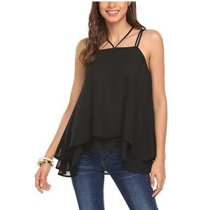 💋Strappy Black Layered Oversized Chiffon Tank Top